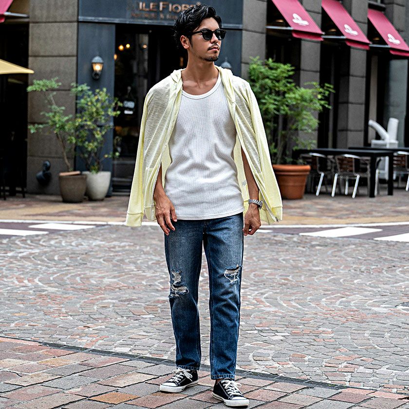 ジップパーカー メンズ VICCI(ビッチ)カラーサマーニットダブルジップ