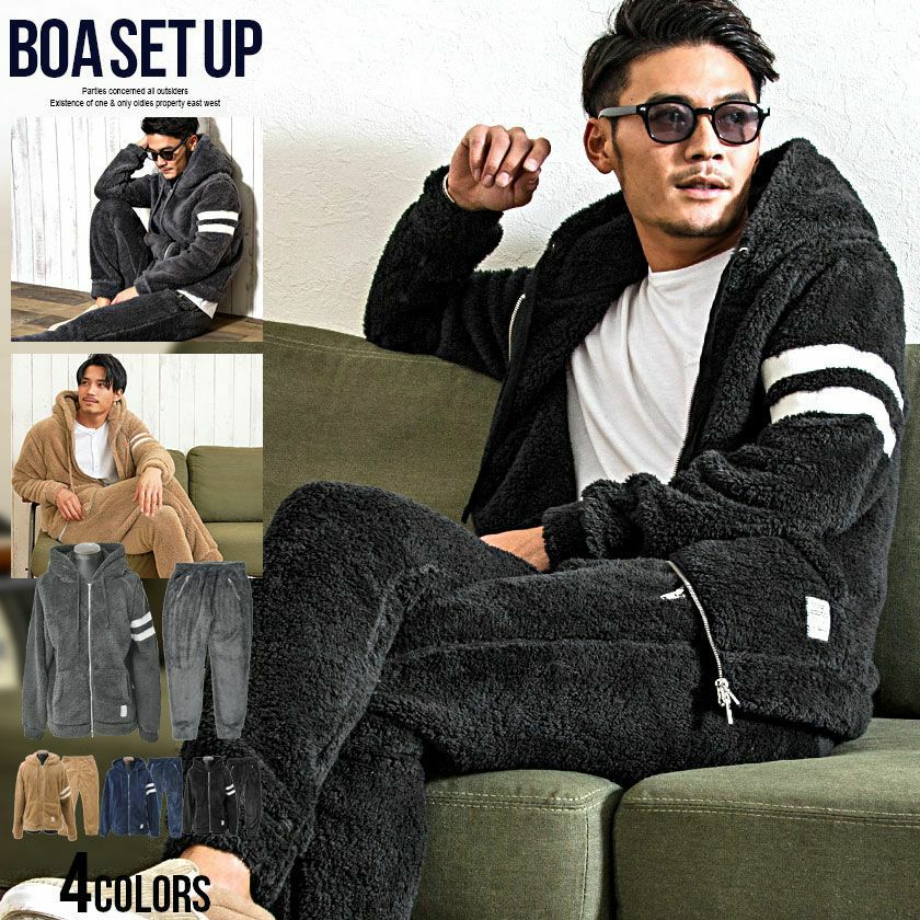 CavariA(キャバリア)ライン入りボアセットアップ(パーカー&パンツ2点