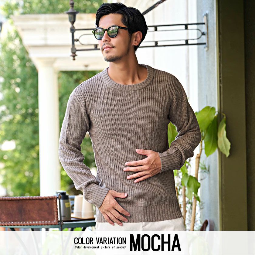 ニット メンズ VICCI(ビッチ)畦編みクルーネック長袖ニットソー/全8色