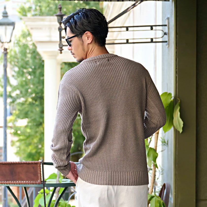 ニット メンズ VICCI(ビッチ)畦編みクルーネック長袖ニットソー/全8色