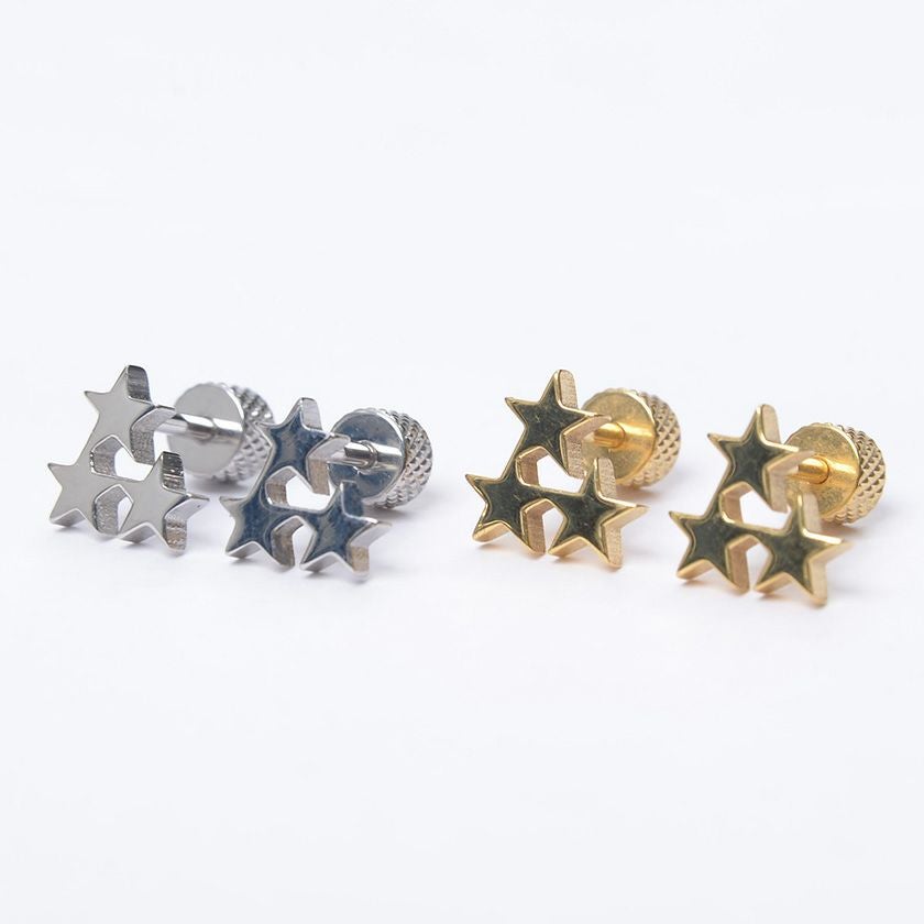 ピアス メンズ AZZURRO(アズーロ)スリースターピアス(二個セット)/全2色