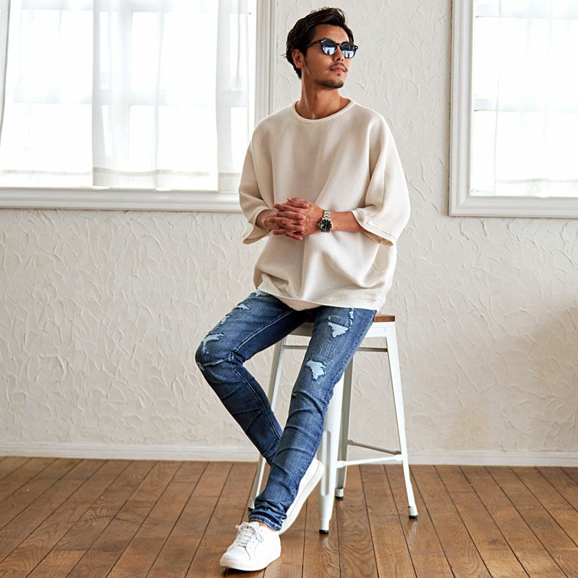 デニムパンツ メンズ CavariA(キャバリア)リペア加工