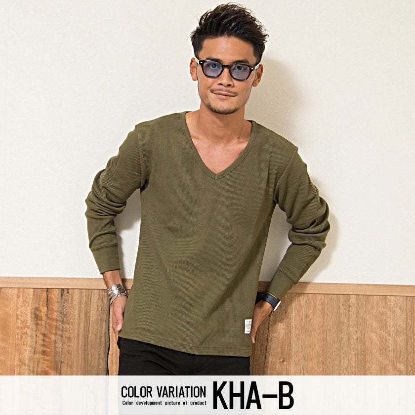 CavariA(キャバリア)3タイプからネックが選べるサーマル無地長袖T