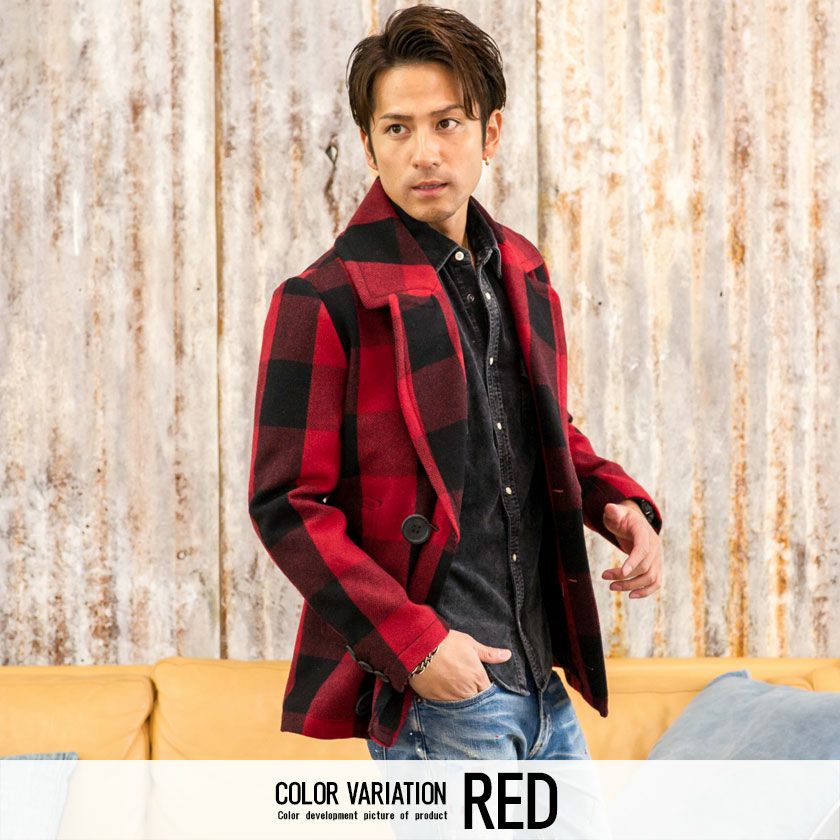 コート メンズ TMT(ティーエムティー)BUFFALO CHECK PEA COAT/全2色