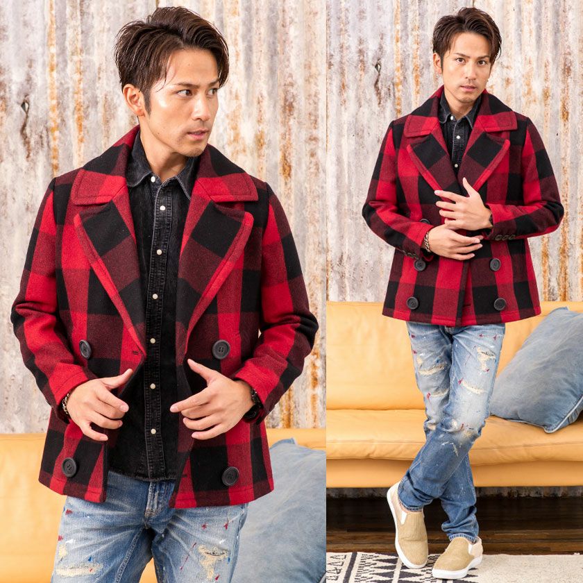 コート メンズ TMT(ティーエムティー)BUFFALO CHECK PEA COAT/全2色