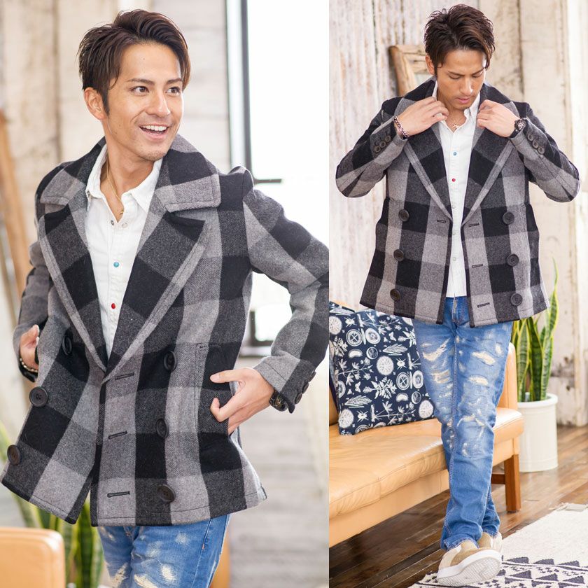 コート メンズ TMT(ティーエムティー)BUFFALO CHECK PEA COAT/全2色