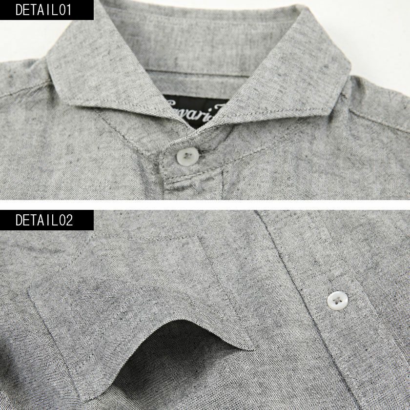 CavariA(キャバリア)コットンリネンホリゾンタルカラー長袖シャツ/全10色