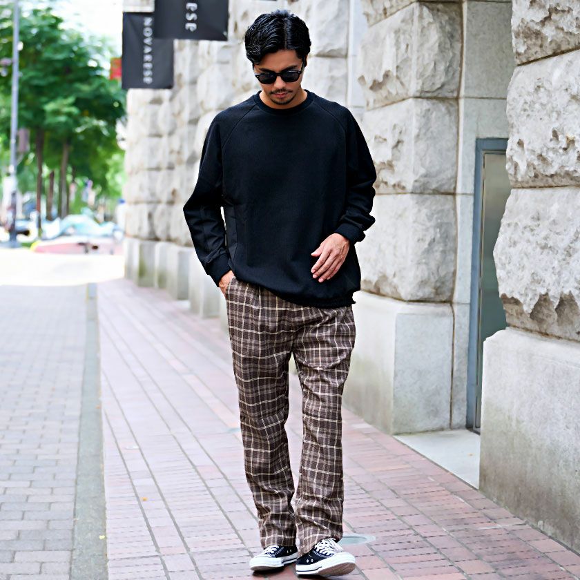 ワイドパンツ メンズ VICCI(ビッチ)チェック柄TRワイドパンツ/全5色