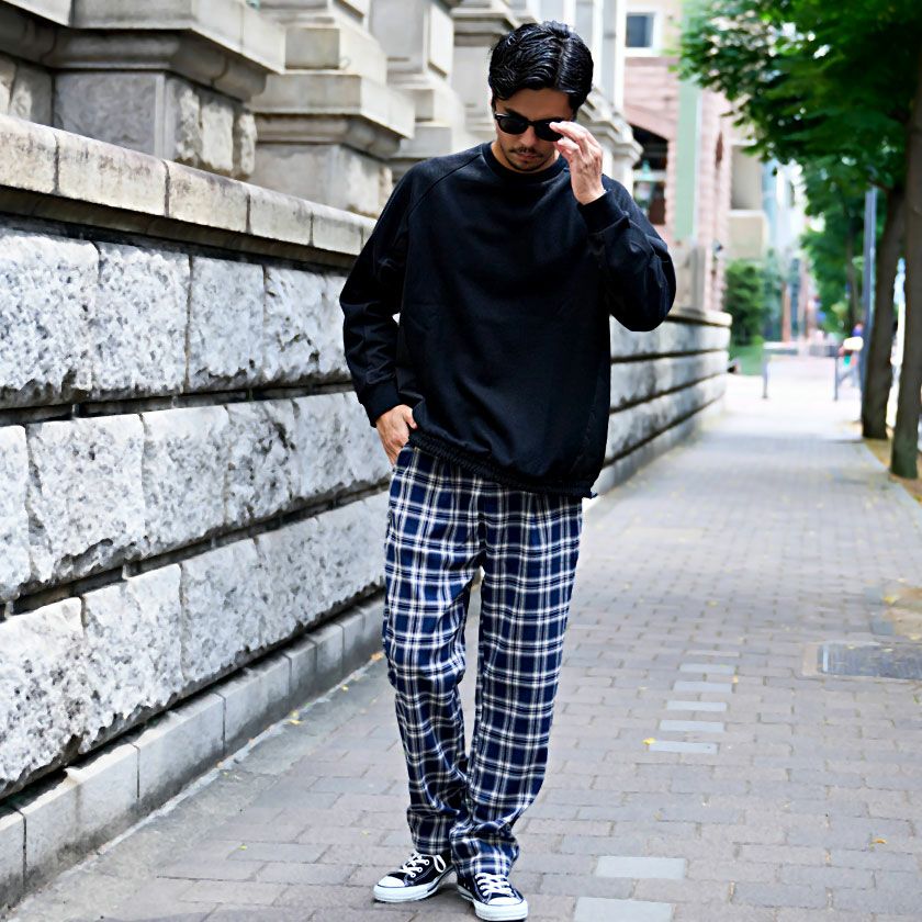 ワイドパンツ メンズ VICCI(ビッチ)チェック柄TRワイドパンツ/全5色