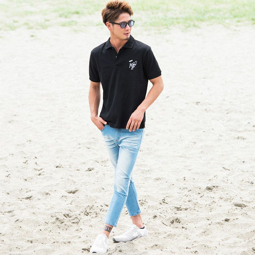 デニムパンツ メンズ CavariA(キャバリア)膝タッククロップドデニム