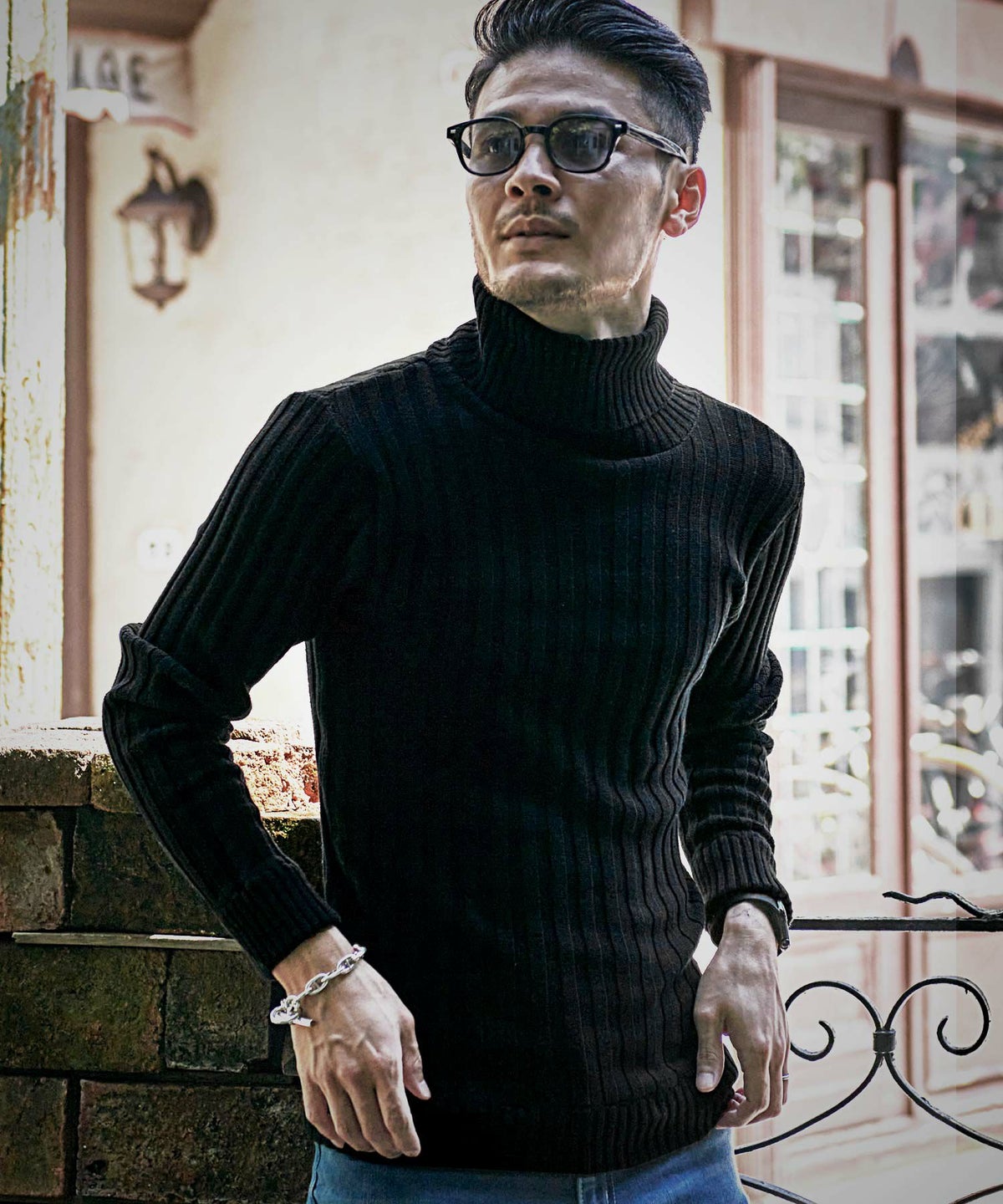  CavariA リブ編みタートルネック長袖コットンニットソー/全3色