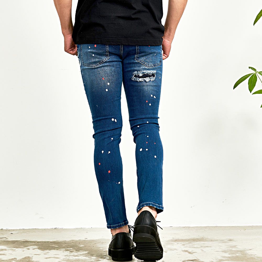 デニムパンツ メンズ CavariA(キャバリア)ペンキ飛ばしダメージ加工