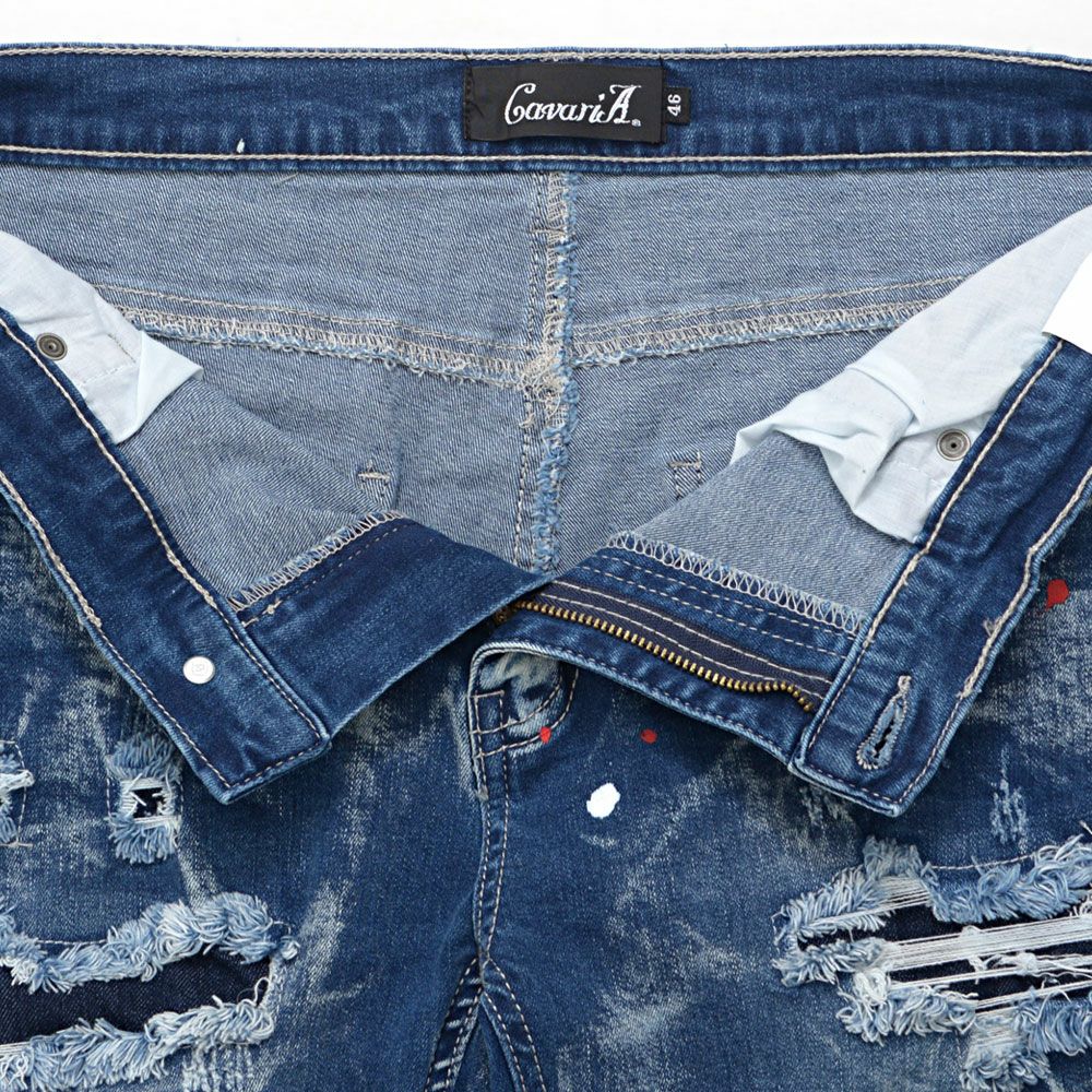 デニムパンツ メンズ CavariA(キャバリア)ペンキ飛ばしダメージ加工