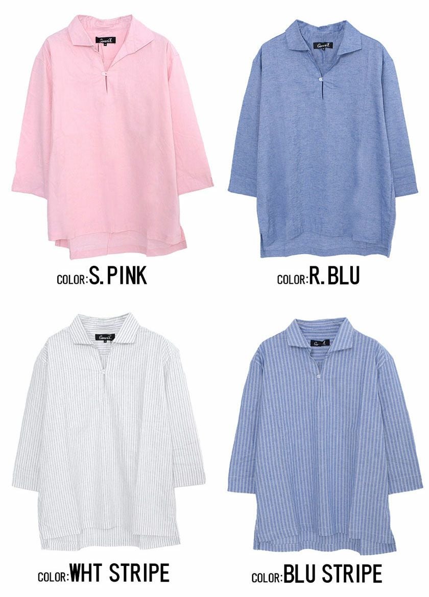 CavariA(キャバリア)コットンリネンホリゾンタルカラー7分袖カプリ