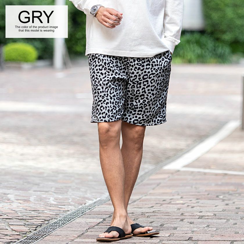 ハーフパンツ メンズ CavariA(キャバリア)レオパード柄ショートパンツ