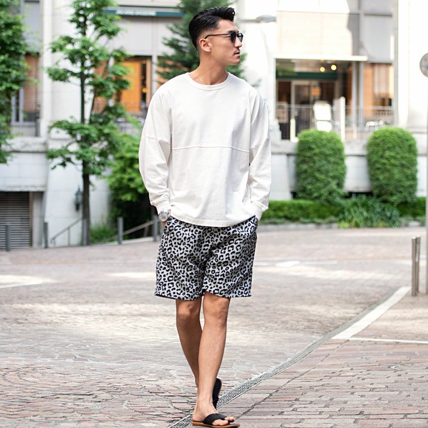 ハーフパンツ メンズ CavariA(キャバリア)レオパード柄ショートパンツ