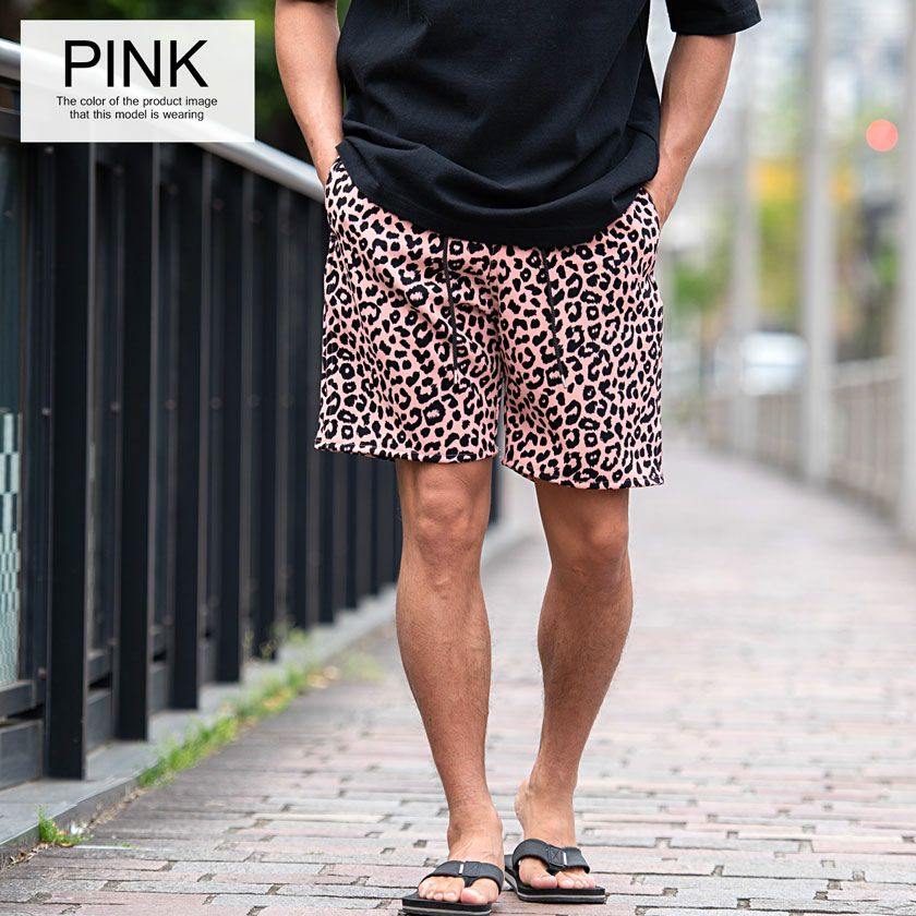 ハーフパンツ メンズ CavariA(キャバリア)レオパード柄ショートパンツ