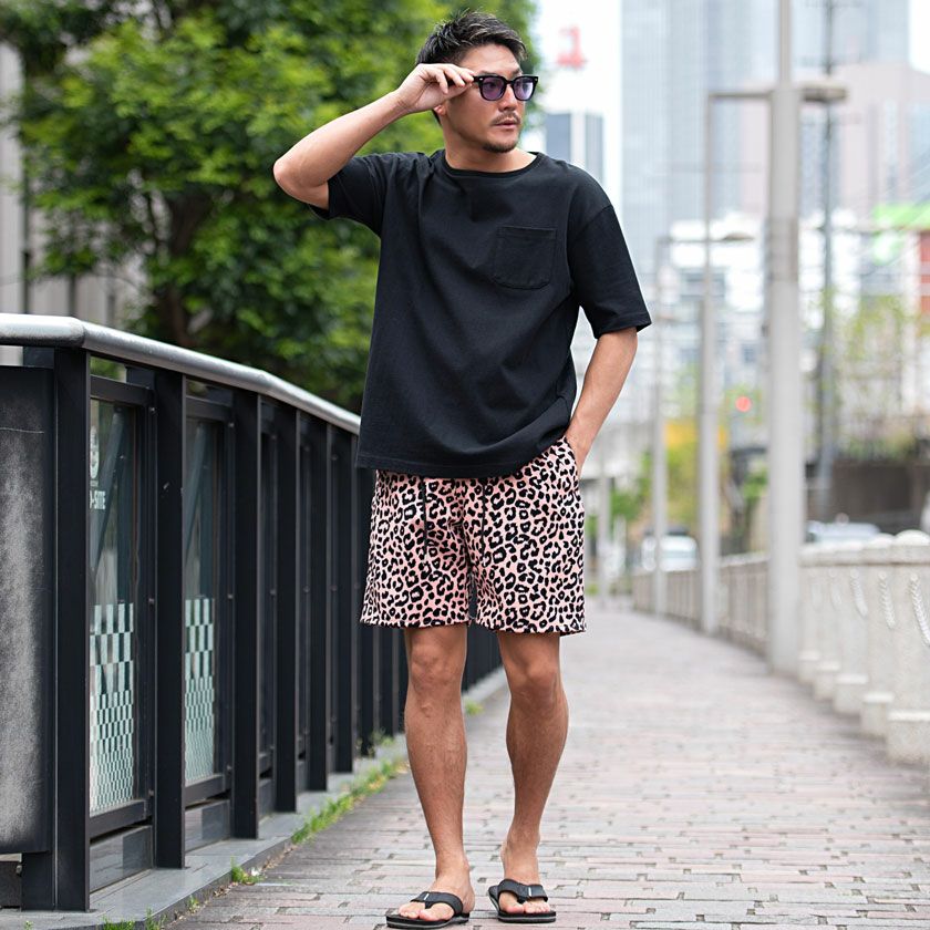 ハーフパンツ メンズ CavariA(キャバリア)レオパード柄ショートパンツ
