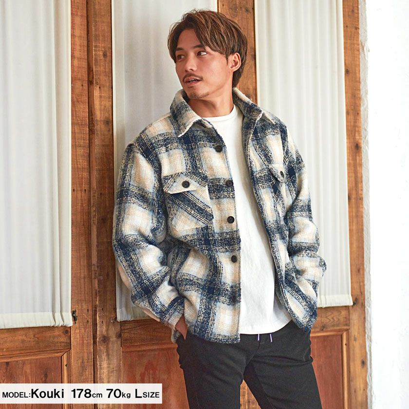 ジャケット メンズ CavariA(キャバリア)チェック柄起毛シャツ