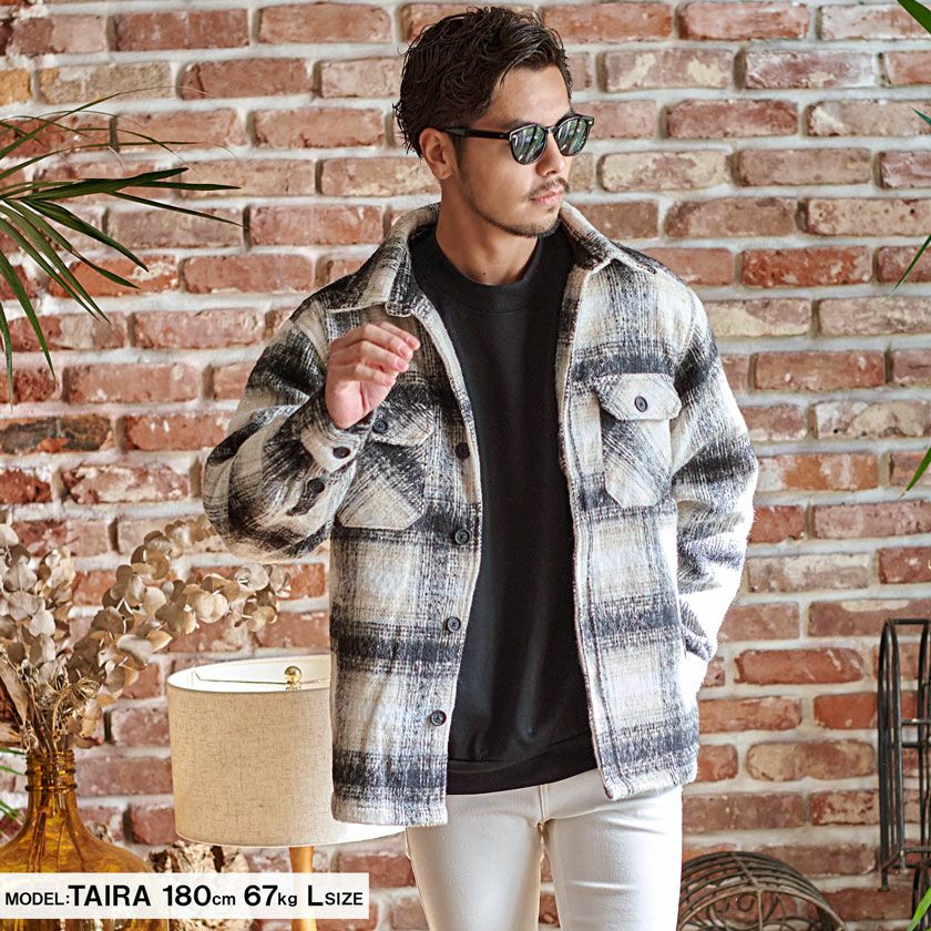 ジャケット メンズ CavariA(キャバリア)チェック柄起毛シャツ