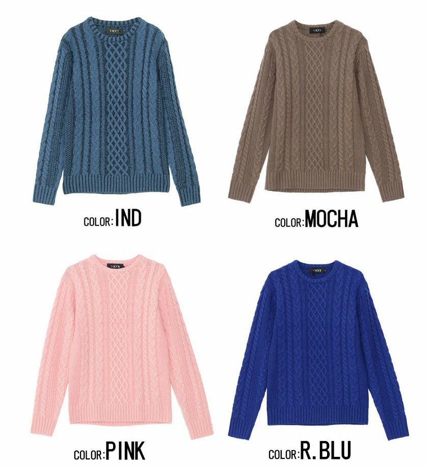 VICCI(ビッチ)ケーブル編みクルーネック長袖ニットソー/全13色