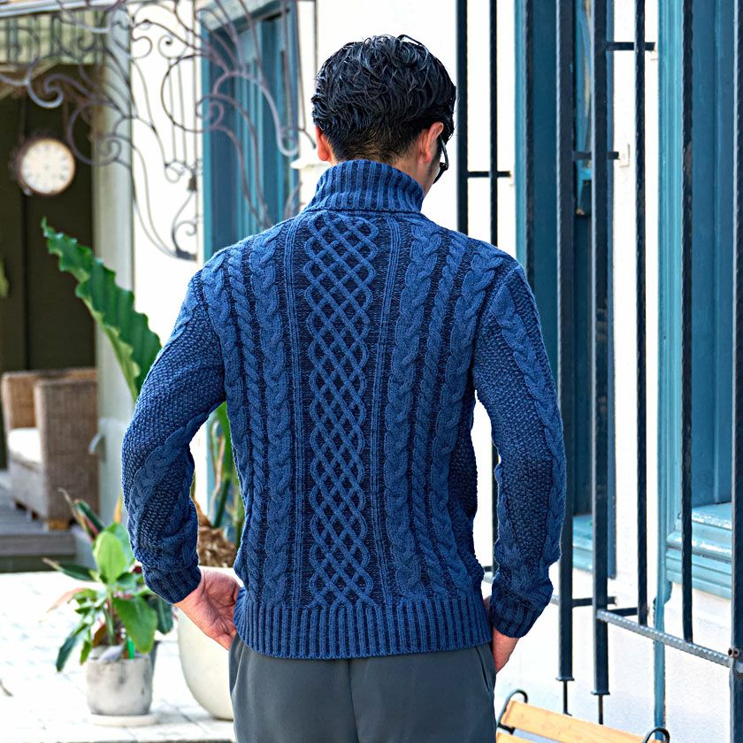 ニット メンズ VICCI(ビッチ)ケーブル編みタートルネック長袖