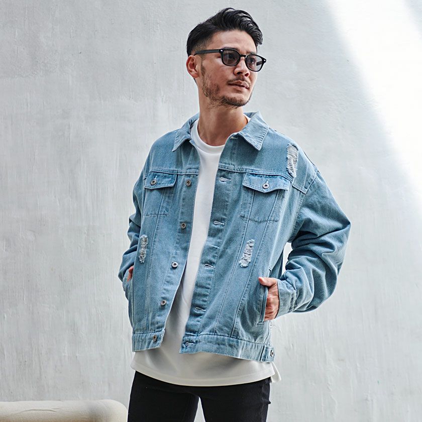 CavariA(キャバリア)ダメージ加工ビッグシルエットデニムジャケット/全3色