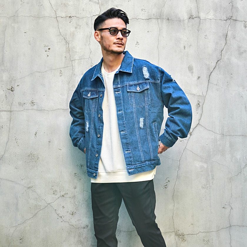 CavariA(キャバリア)ダメージ加工ビッグシルエットデニムジャケット/全3色