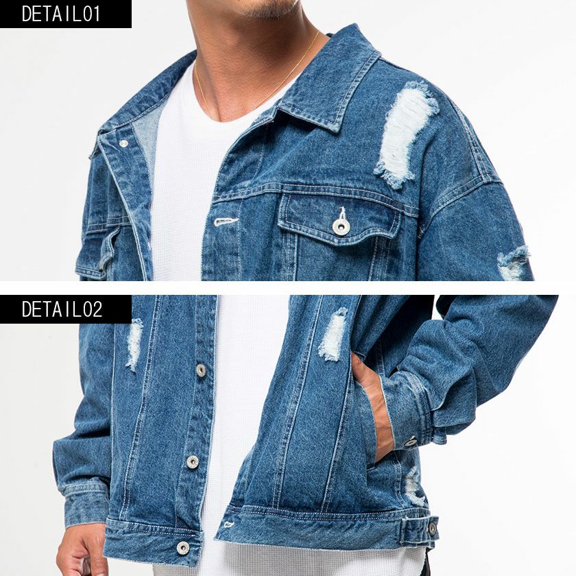 CavariA(キャバリア)ダメージ加工ビッグシルエットデニムジャケット/全3色