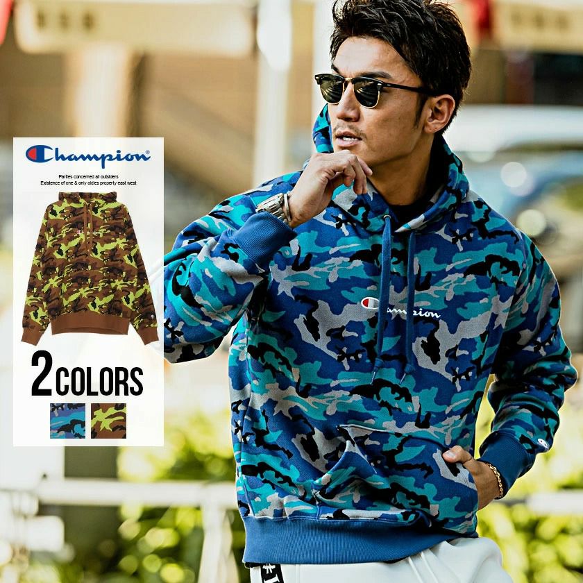 パーカー メンズ Champion(チャンピオン)カモフラージュ柄ロゴ刺繍プル