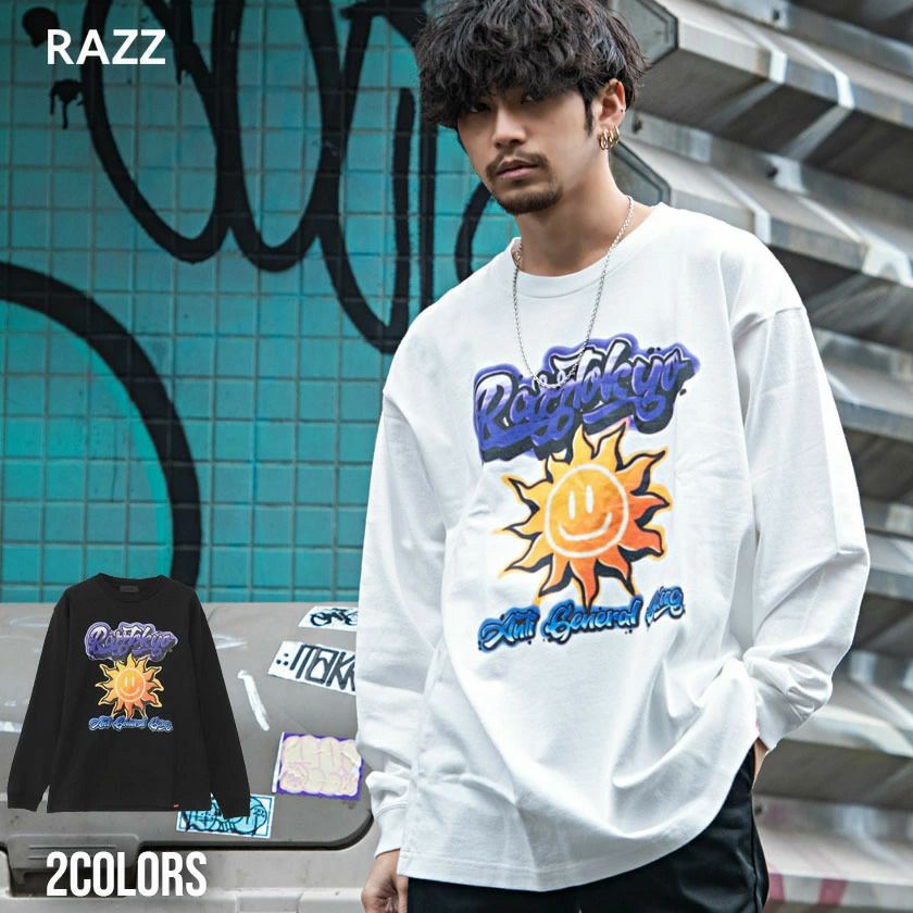 RAZZIS(ラズ)スマイル太陽プリントクルーネック長袖Tシャツ/全2色