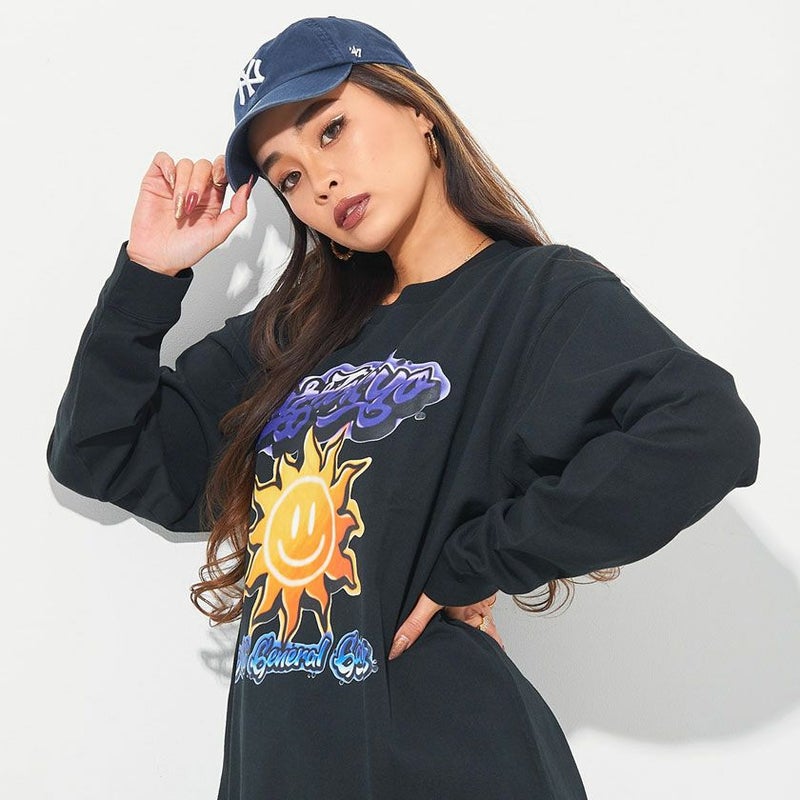 RAZZIS(ラズ)スマイル太陽プリントクルーネック長袖Tシャツ