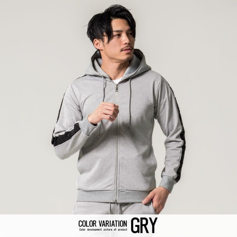  LUXE／R(ラグジュ)エンボス箔ラインプリント長袖ジップアップパーカー/全3色