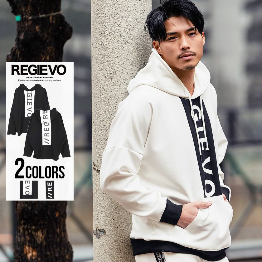 パーカー メンズ REGIEVO(レジエボ)ロゴプリントドロップショルダー