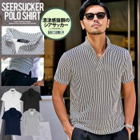 CavariA(キャバリア)ワイヤー入りイタリアンカラー半袖シアサッカーポロシャツ/全4色