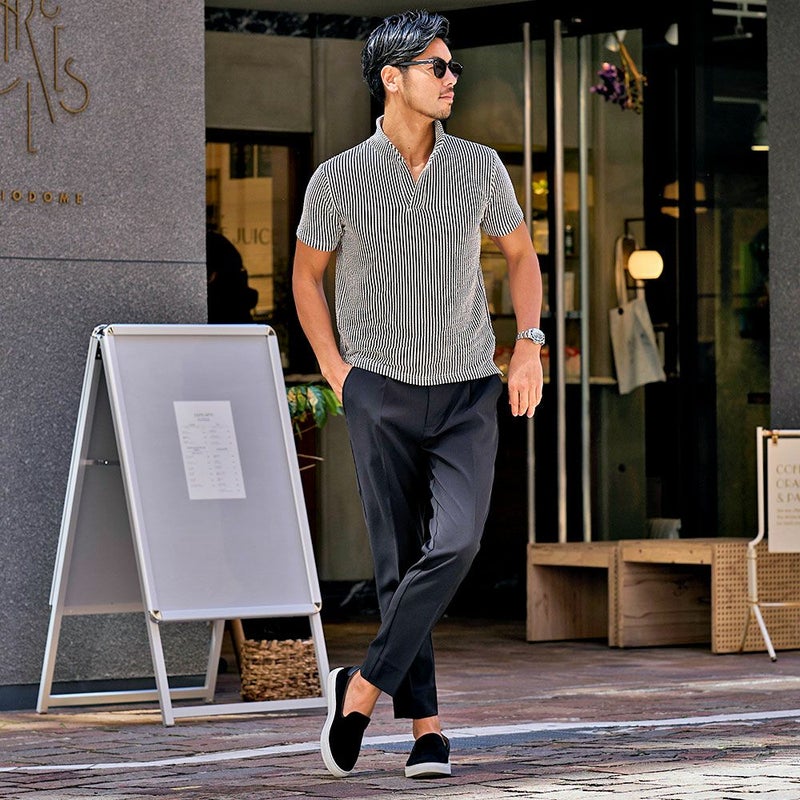 CavariA(キャバリア)ワイヤー入りイタリアンカラー半袖シアサッカーポロシャツ/全4色