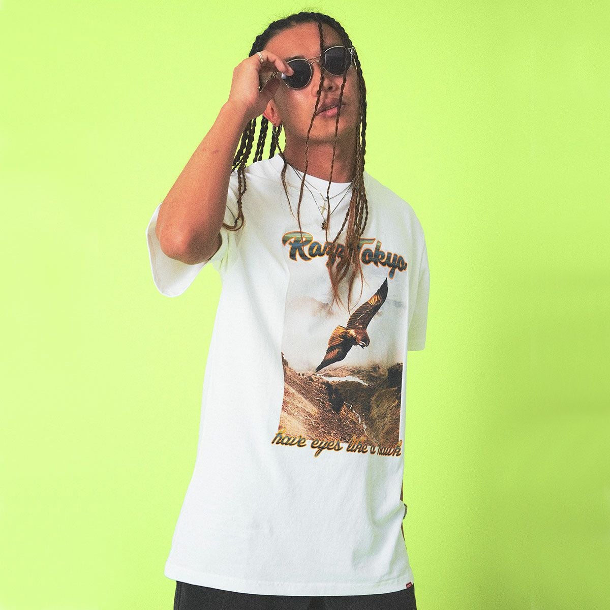 RAZZIS(ラズ)イーグルフォトロゴプリントクルーネック半袖Tシャツ