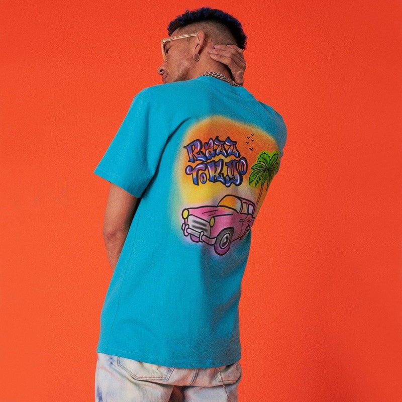 RAZZIS(ラズ)車プリントクルーネック半袖Tシャツ