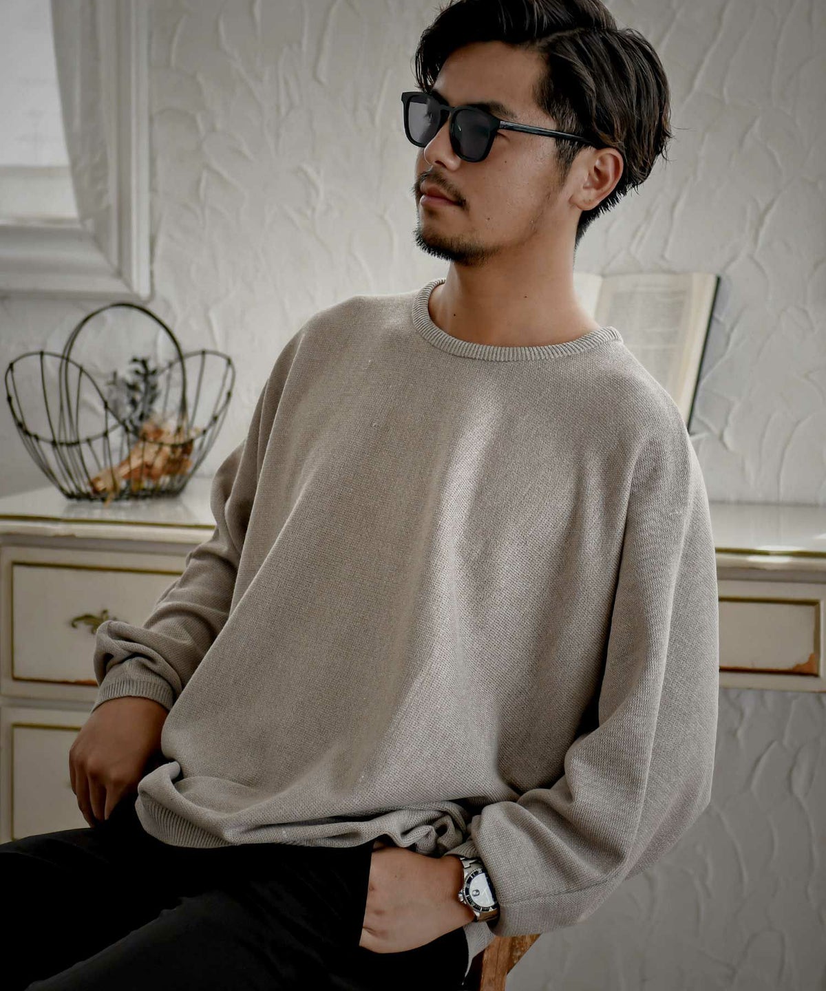  CavariA(キャバリア)12Gミラノリブクルーネックドルマンスリーブニット/全13色