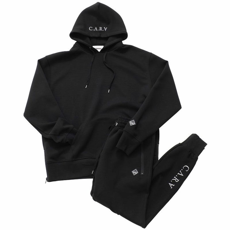 C.V.R.A(シーブイアールエー)ロゴ刺繍入りサイドジッププルパーカー×パンツセットアップ/全2色