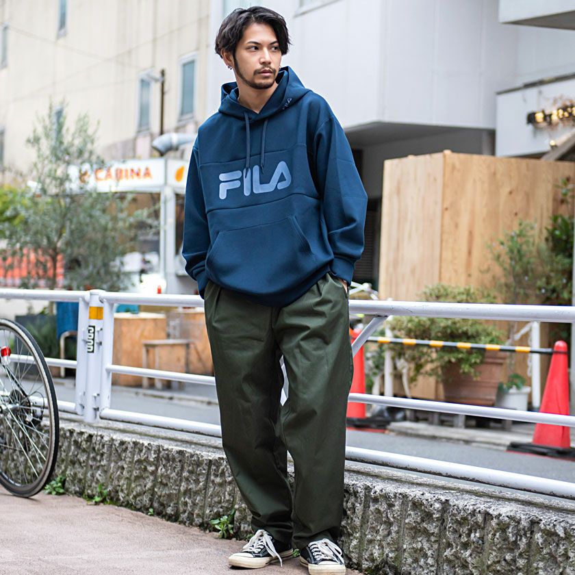 パーカー メンズ FILA(フィラ)ロゴプリントストレッチプルパーカー/全3色