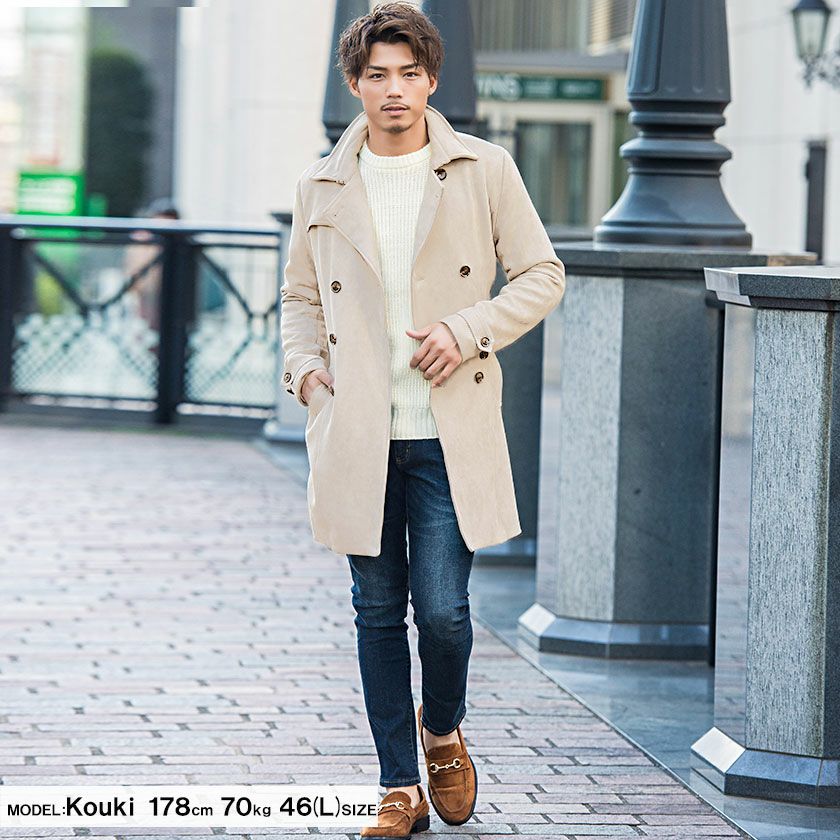 コート メンズ CavariA(キャバリア)フェイクスウェードトレンチコート
