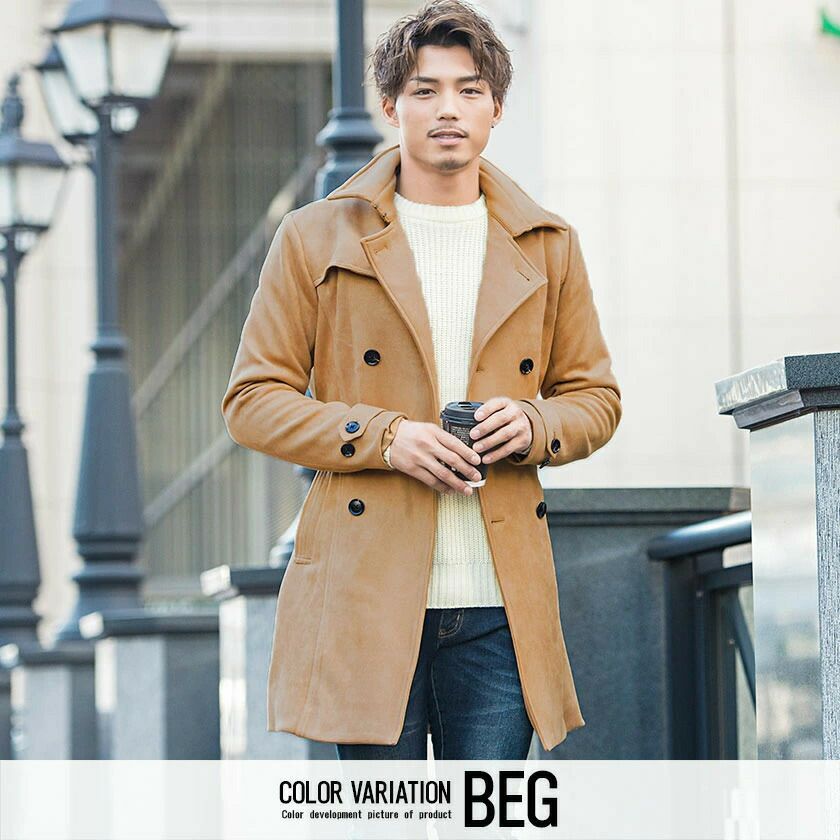 コート メンズ CavariA(キャバリア)フェイクスウェードトレンチコート