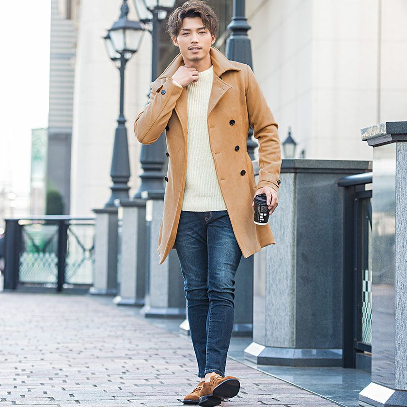 コート メンズ CavariA(キャバリア)フェイクスウェードトレンチコート