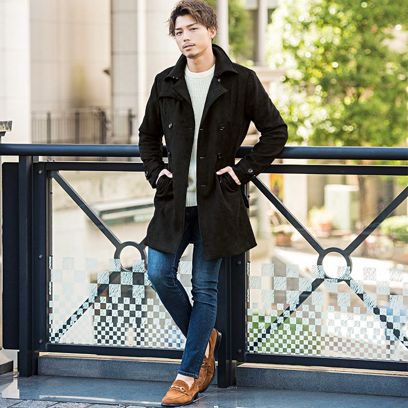 コート メンズ CavariA(キャバリア)フェイクスウェードトレンチコート