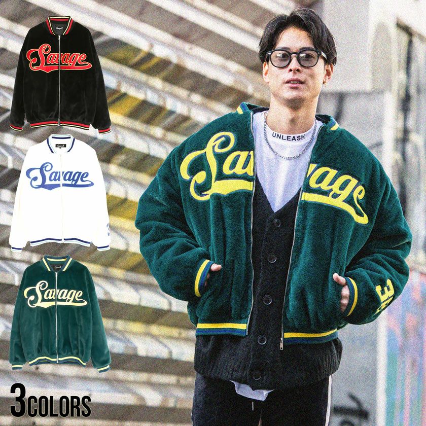 CavariA(キャバリア)フェイクファー長袖カレッジスタジャン/全3色