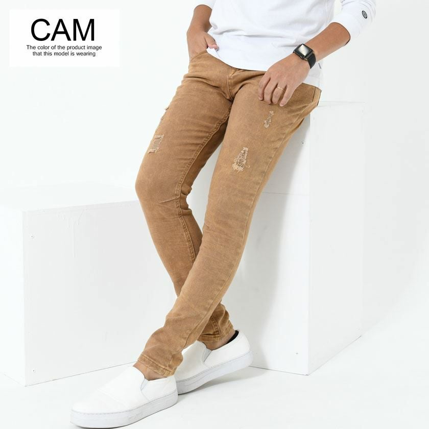 デニムパンツ メンズ CavariA(キャバリア)ムラ染めスキニーカラー