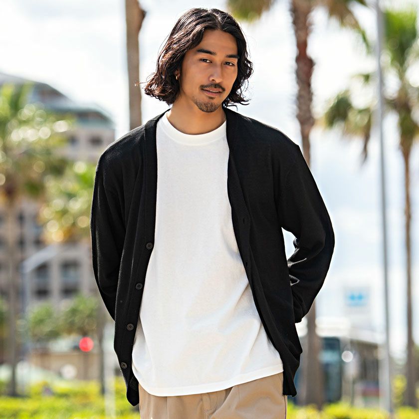 カーディガン メンズ VICCI(ビッチ)セミルーズシルエットボタン