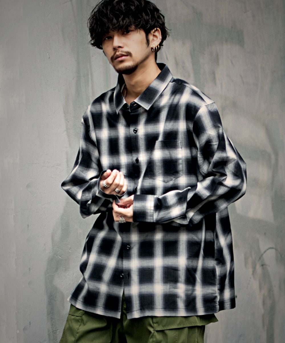  CavariA(キャバリア)ルーズシルエットオンブレチェックシャツ/全2色