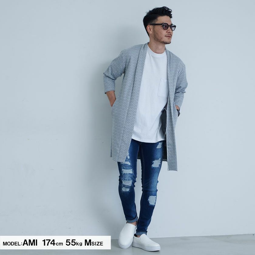 デニムパンツ メンズ CavariA(キャバリア)ダメージ加工ストレッチ